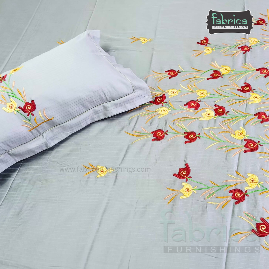 Kasturi Designer Pure Cotton Embroidered king Size Bedsheet