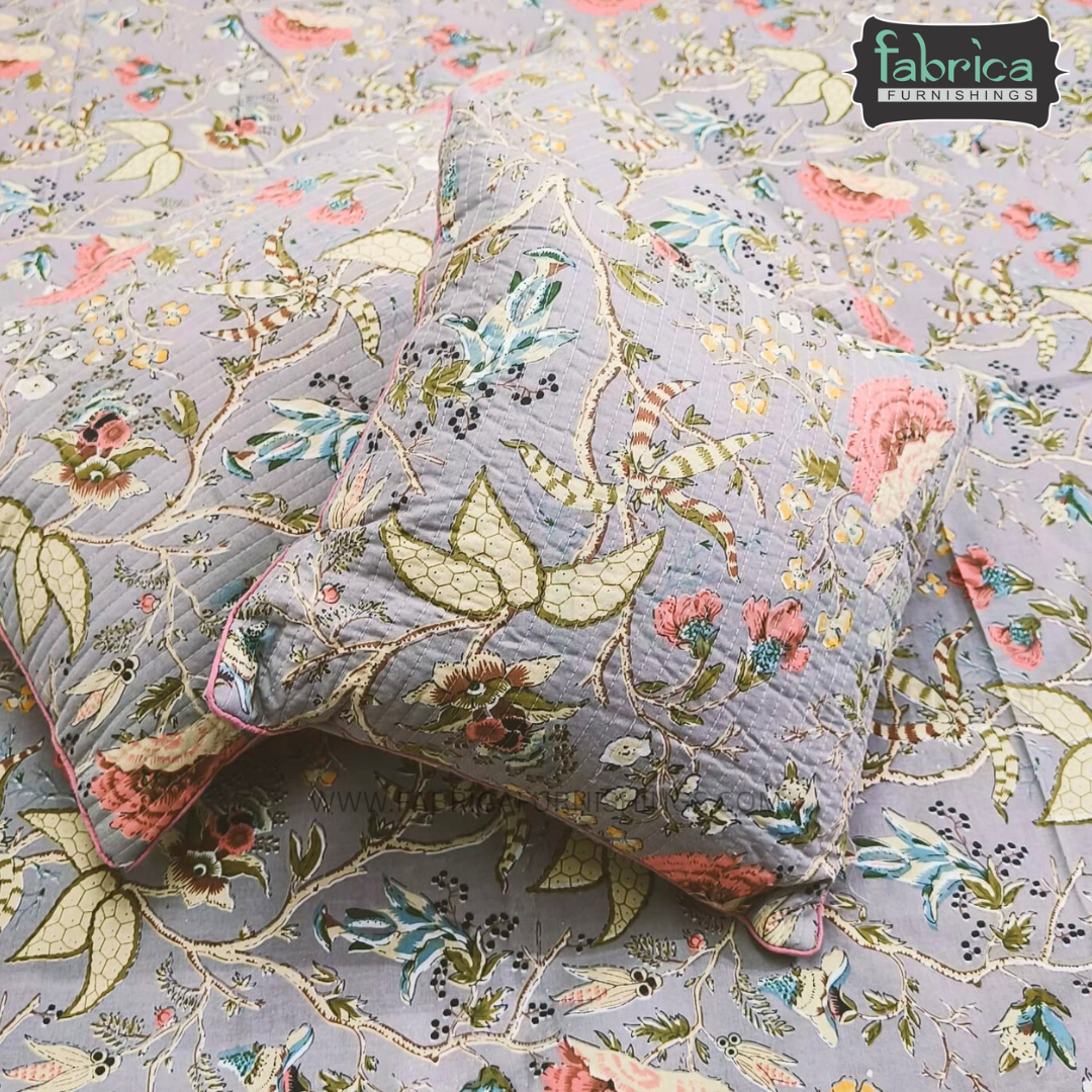 Anokhi Printed Quilted 5 Pcs King Size Bedsheet Set