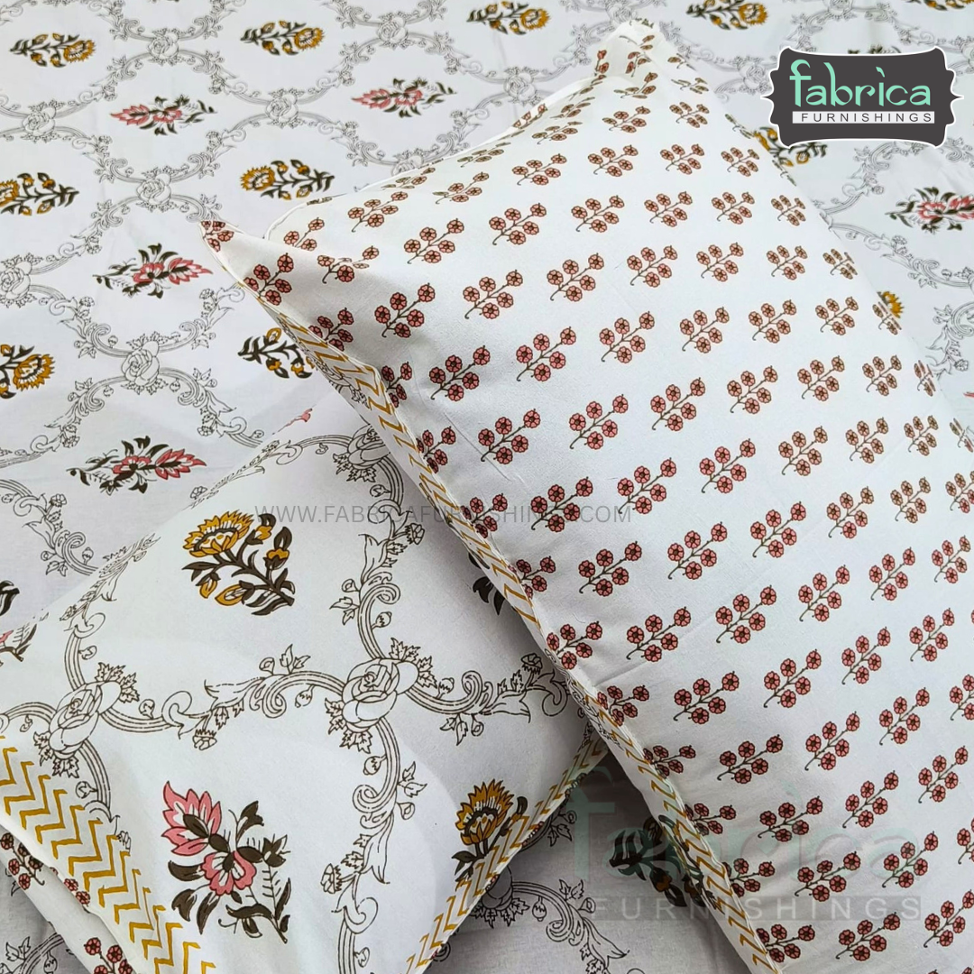 Anarkali Handblock Printed Pure Cotton King Size Bedsheet Set