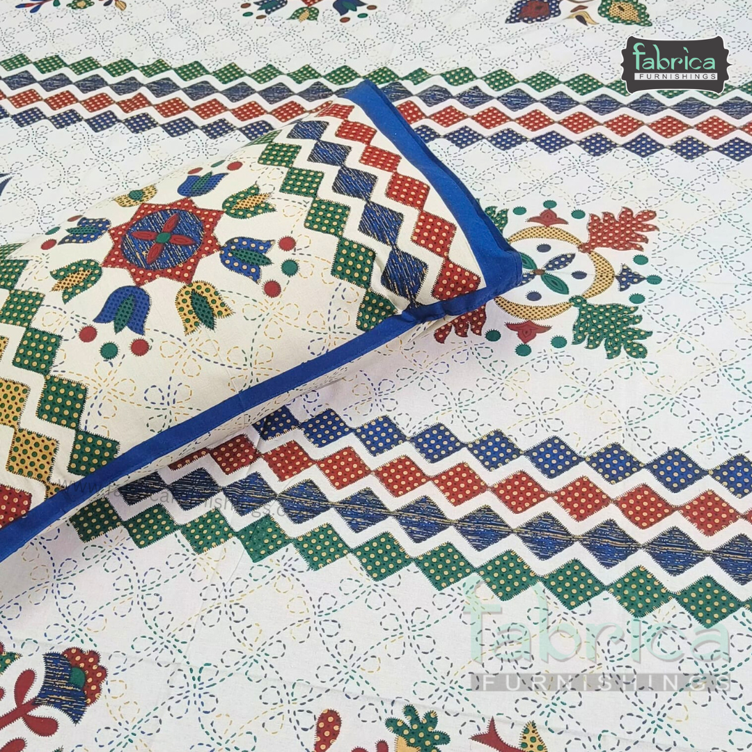 Gujri Traditional  print pure cotton King Size Bedsheet