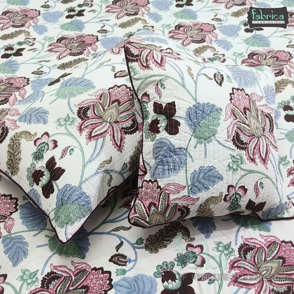 Anokhi Printed Quilted 5 Pcs King Size Bedsheet Set