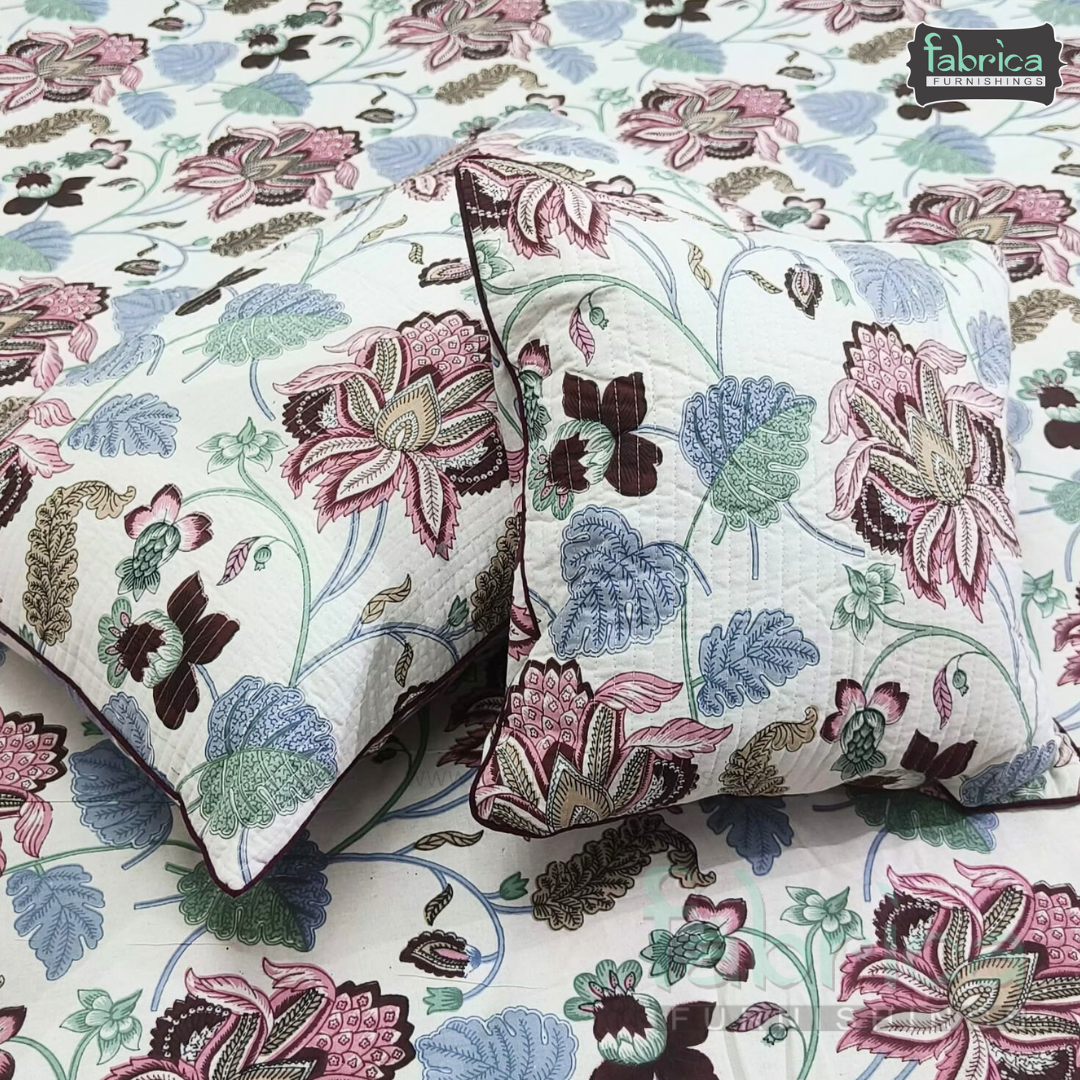 Anokhi Printed Quilted 5 Pcs King Size Bedsheet Set