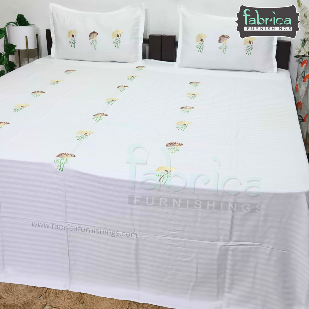 Dreamy Decor Pure Cotton King Size Embroidered Bedsheet