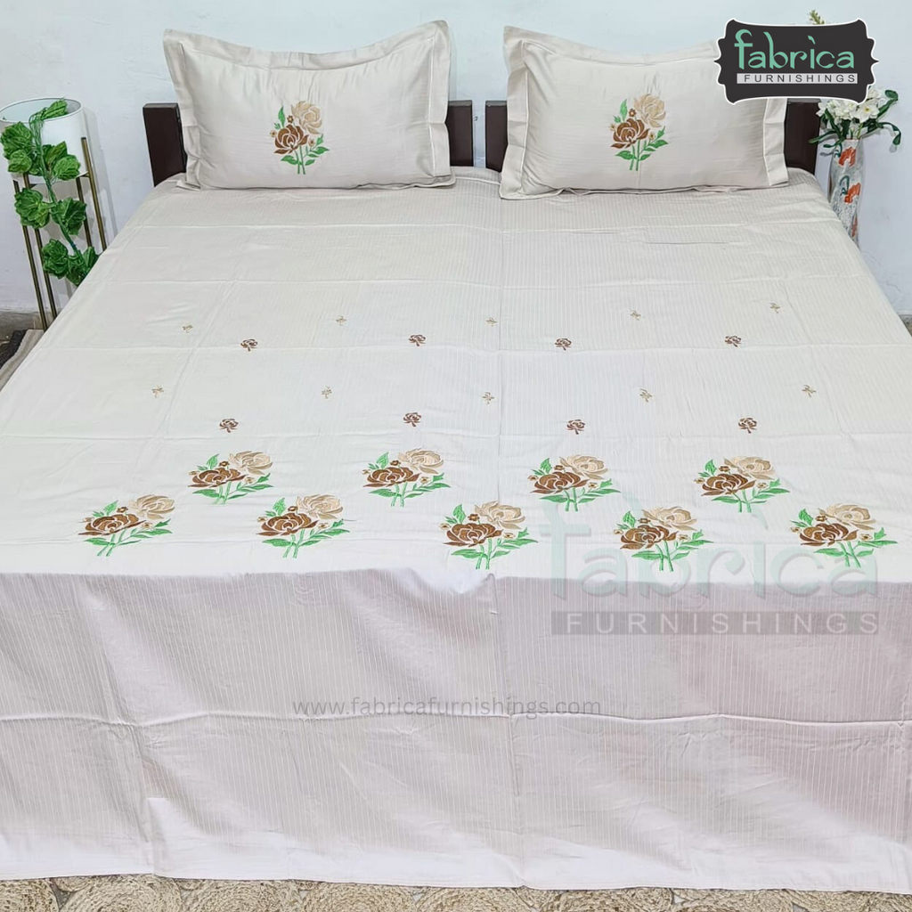 Kasturi Designer Pure Cotton Embroidered king Size Bedsheet