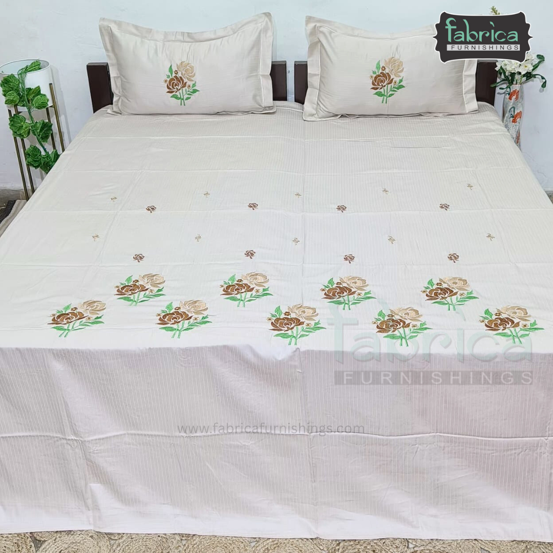 Kasturi Designer Pure Cotton Embroidered king Size Bedsheet