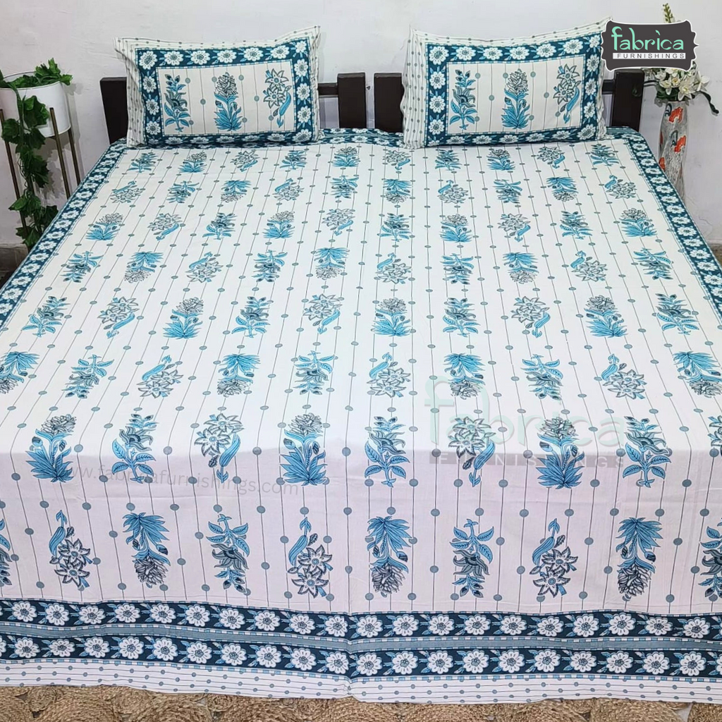 Royal Rajasthani Handblock Print Pure Cotton Double Bed Bed Sheets (90*108 Inch)