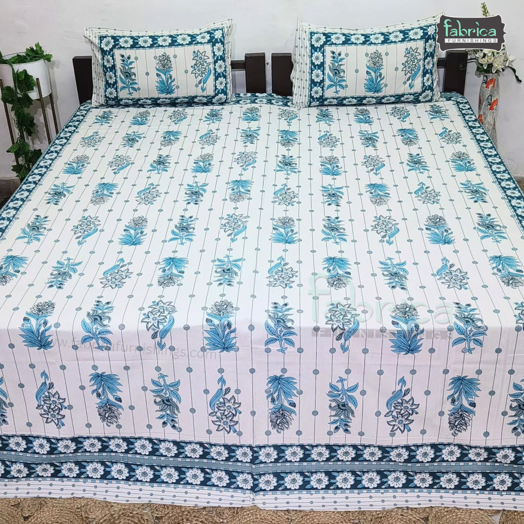 Royal Rajasthani Handblock Print Pure Cotton Double Bed Bed Sheets (90*108 Inch)