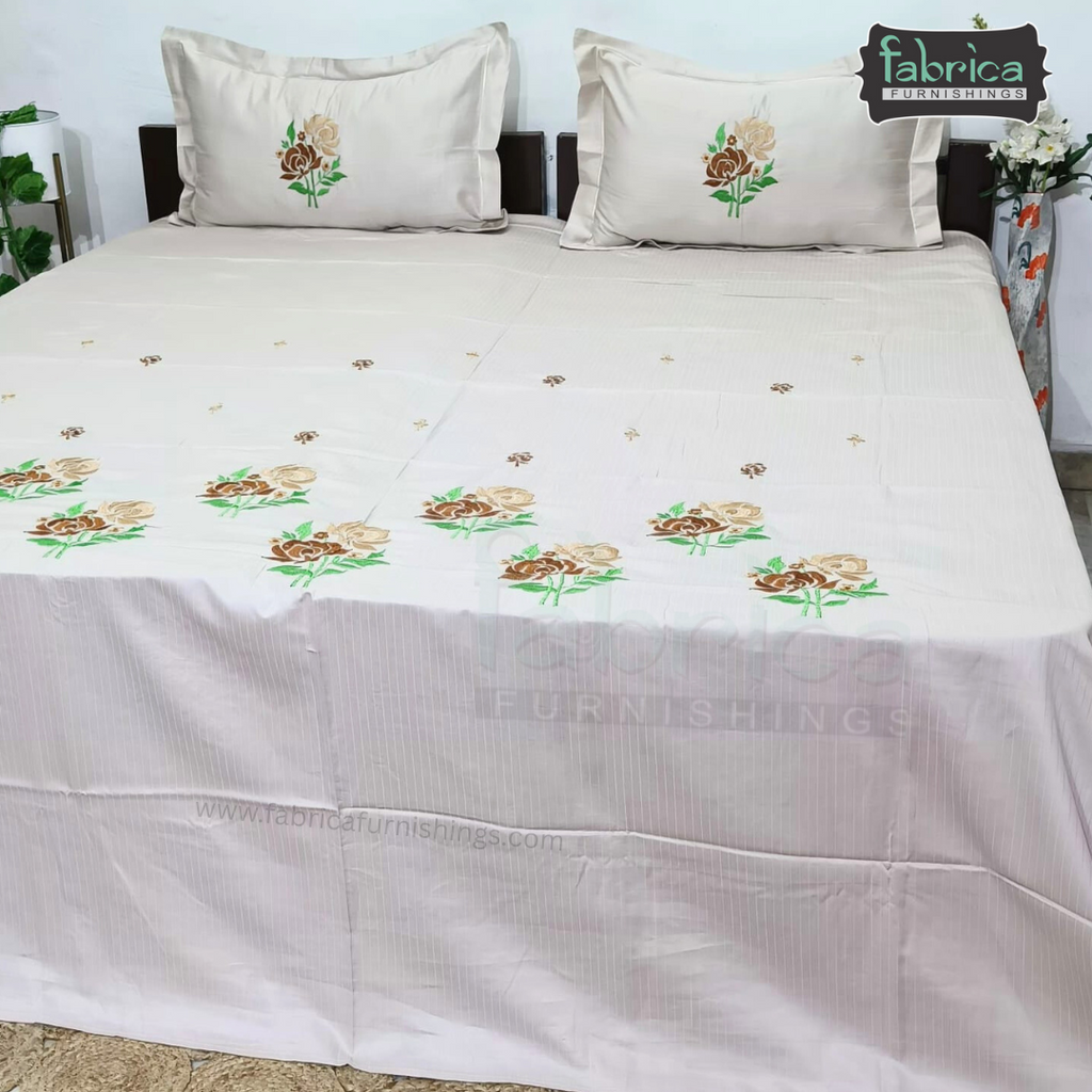 Kasturi Designer Pure Cotton Embroidered king Size Bedsheet