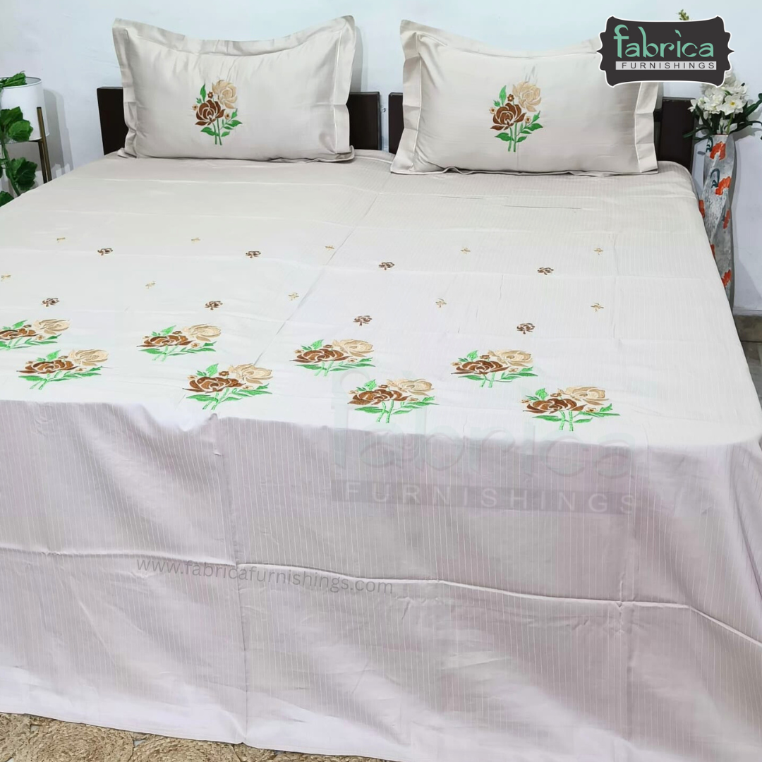 Kasturi Designer Pure Cotton Embroidered king Size Bedsheet