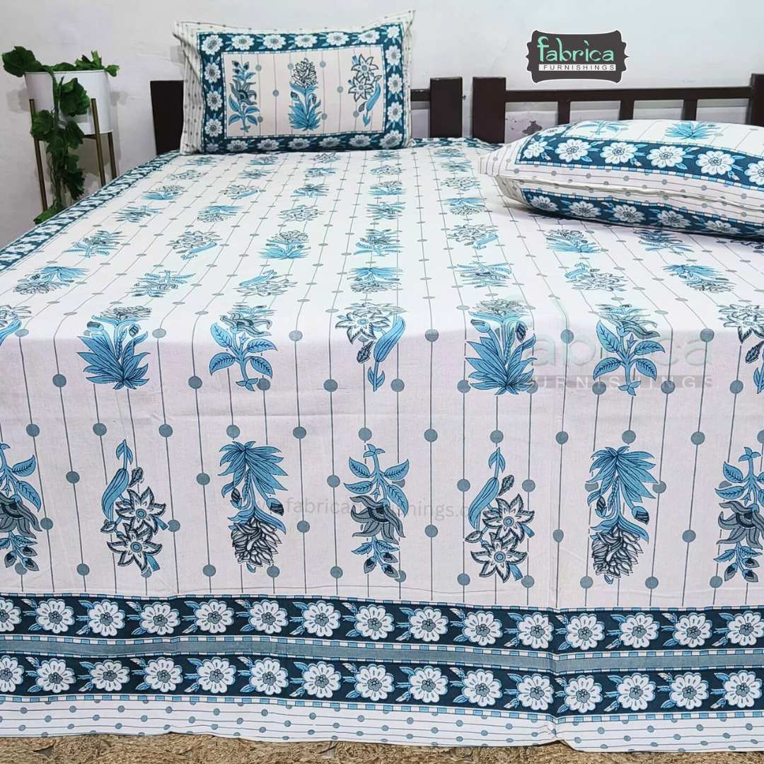Royal Rajasthani Handblock Print Pure Cotton Double Bed Bed Sheets (90*108 Inch)