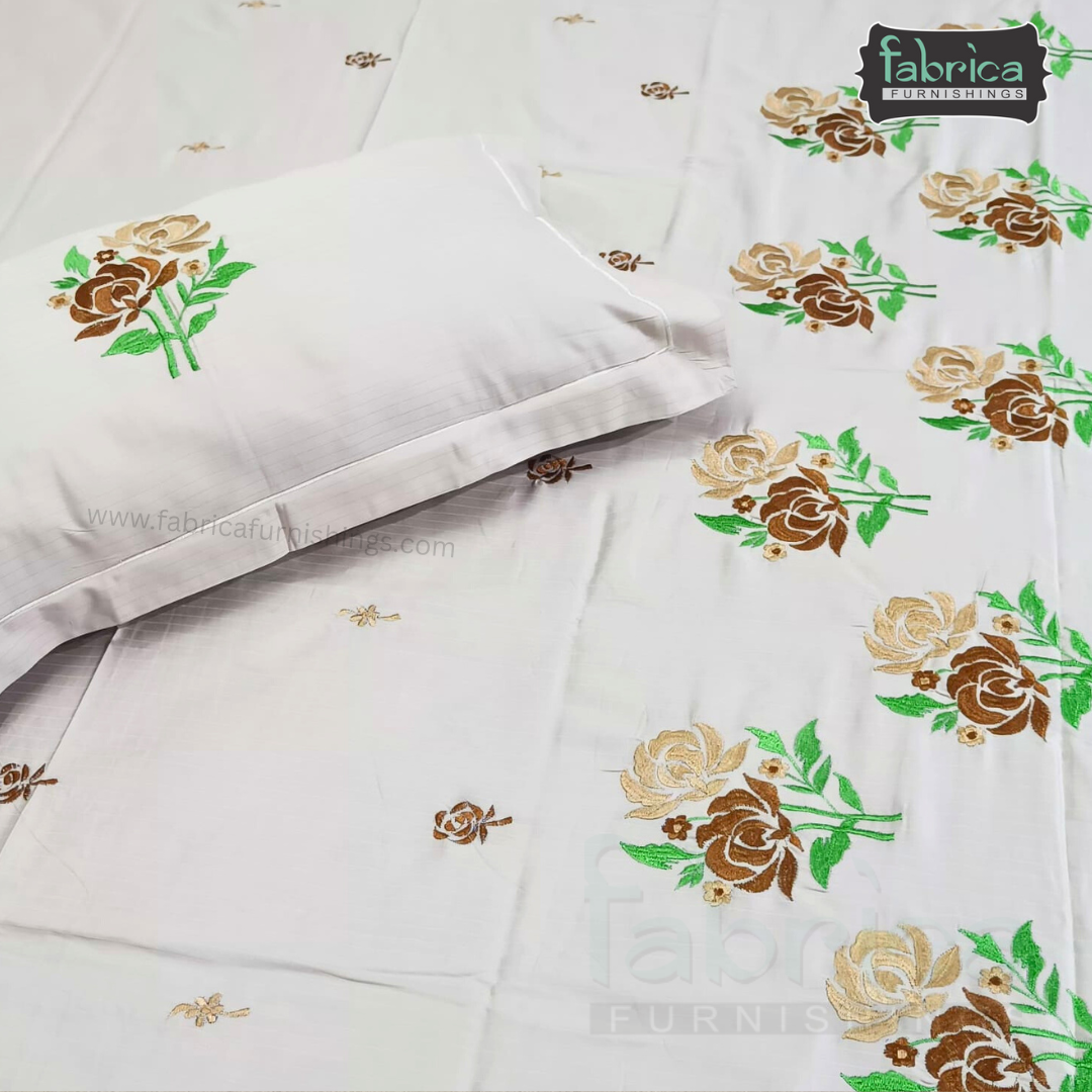 Kasturi Designer Pure Cotton Embroidered king Size Bedsheet