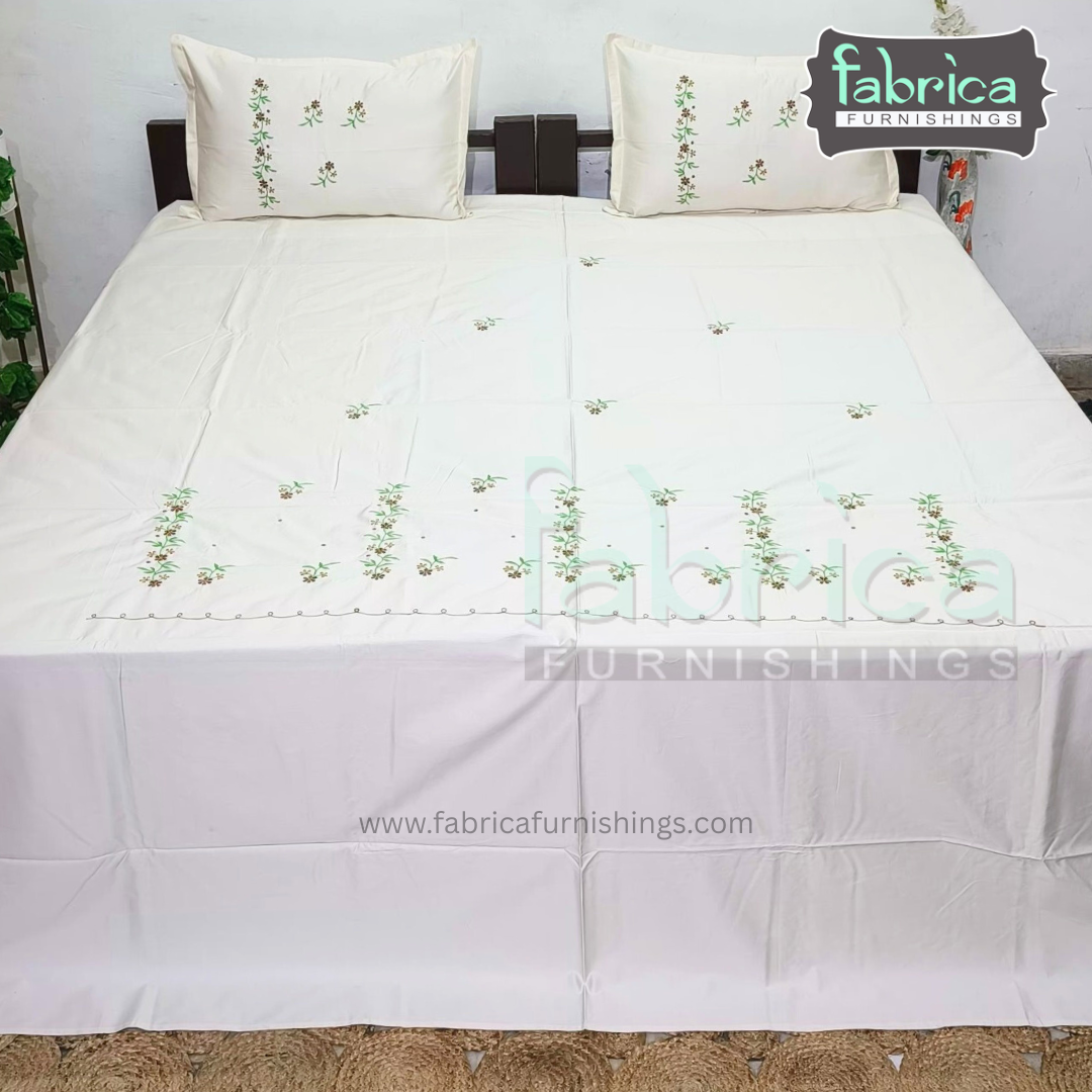 Dreamy Decor Pure Cotton King Size Embroidered Bedsheet