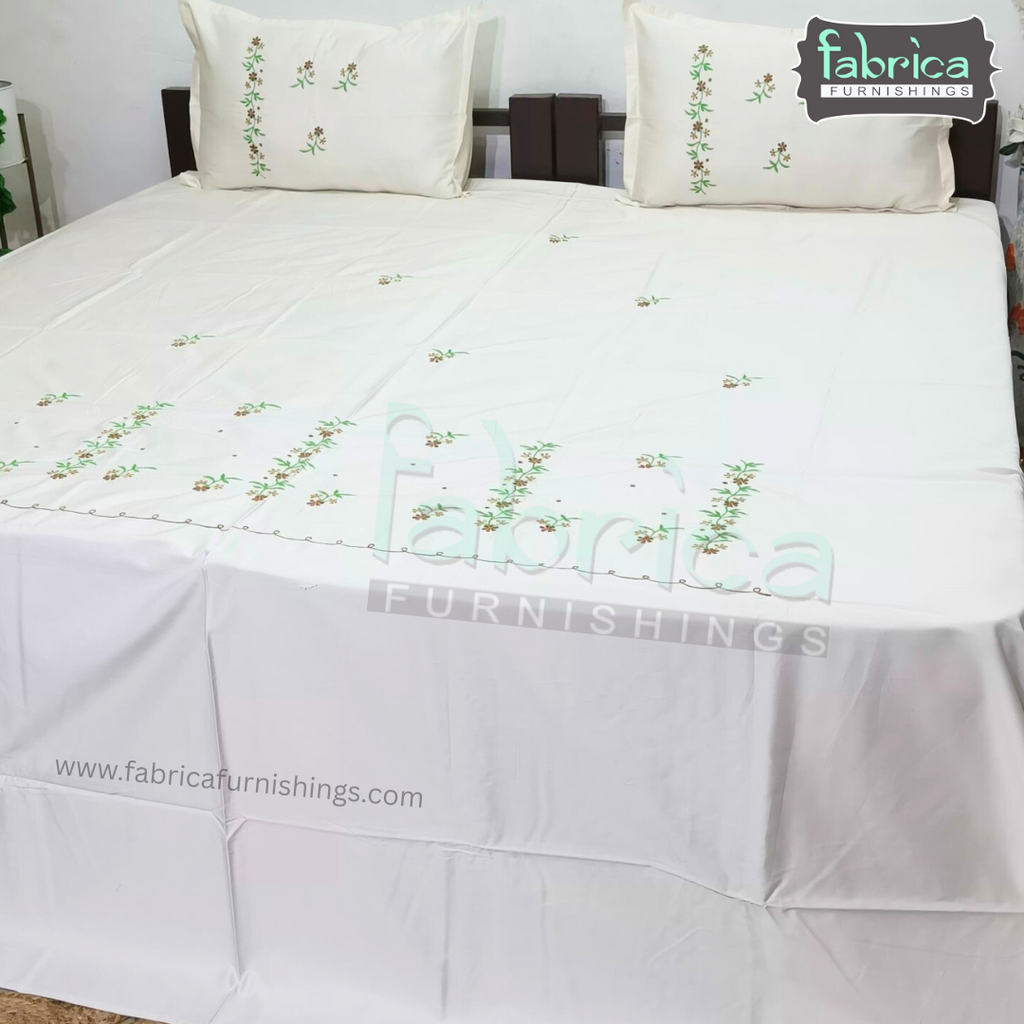 Dreamy Decor Pure Cotton King Size Embroidered Bedsheet