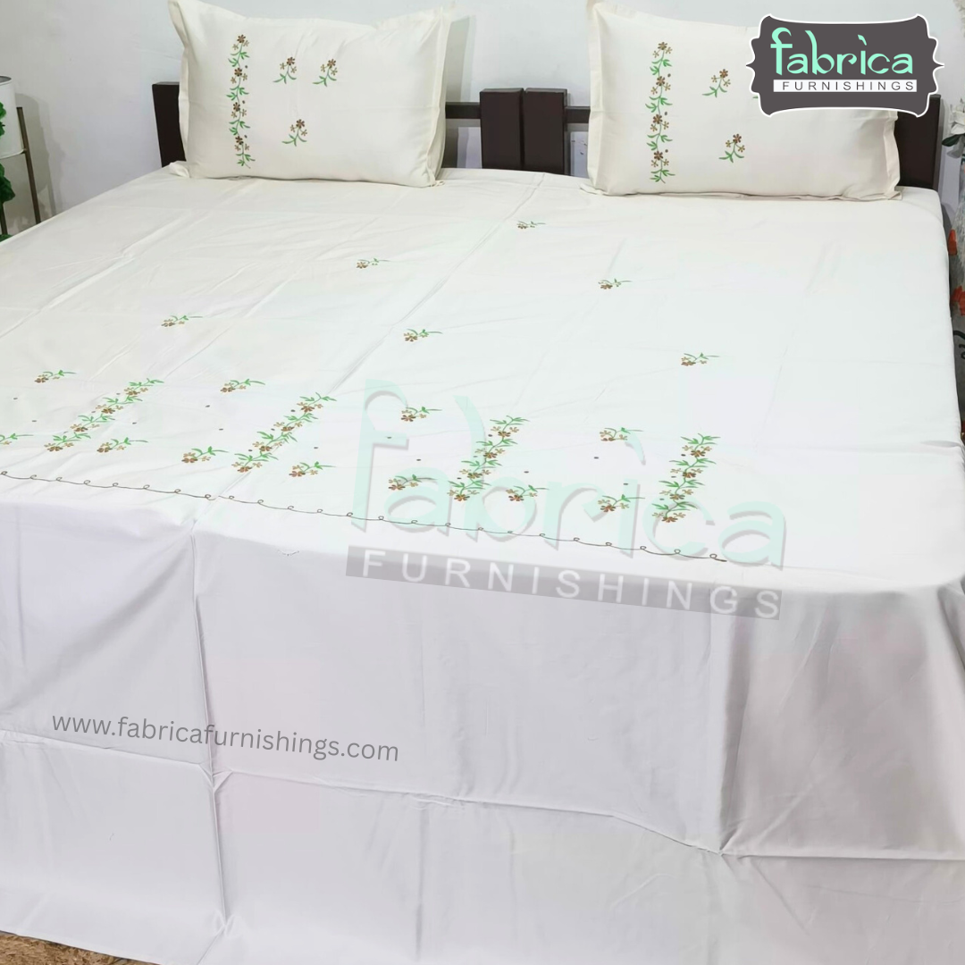 Dreamy Decor Pure Cotton King Size Embroidered Bedsheet