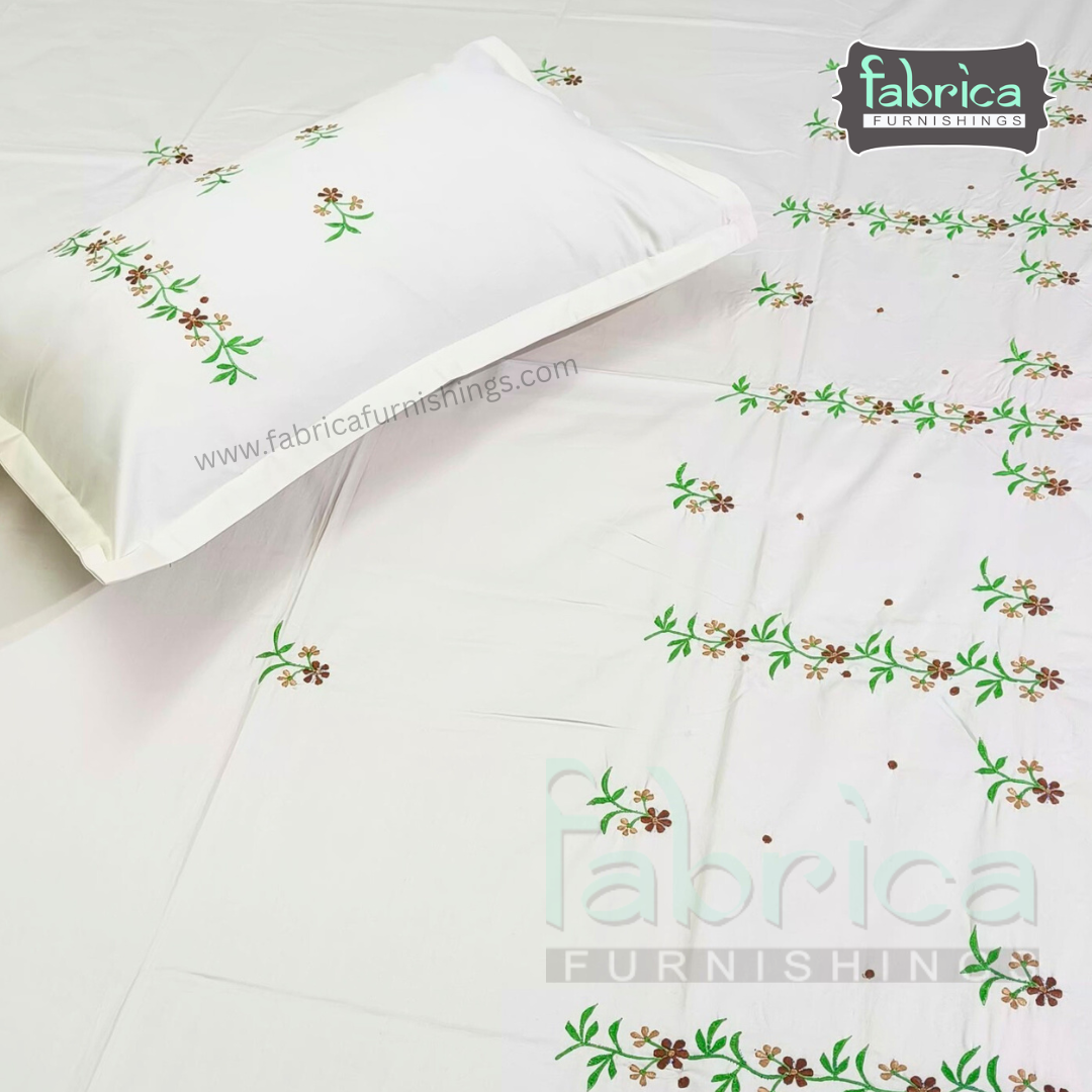 Dreamy Decor Pure Cotton King Size Embroidered Bedsheet