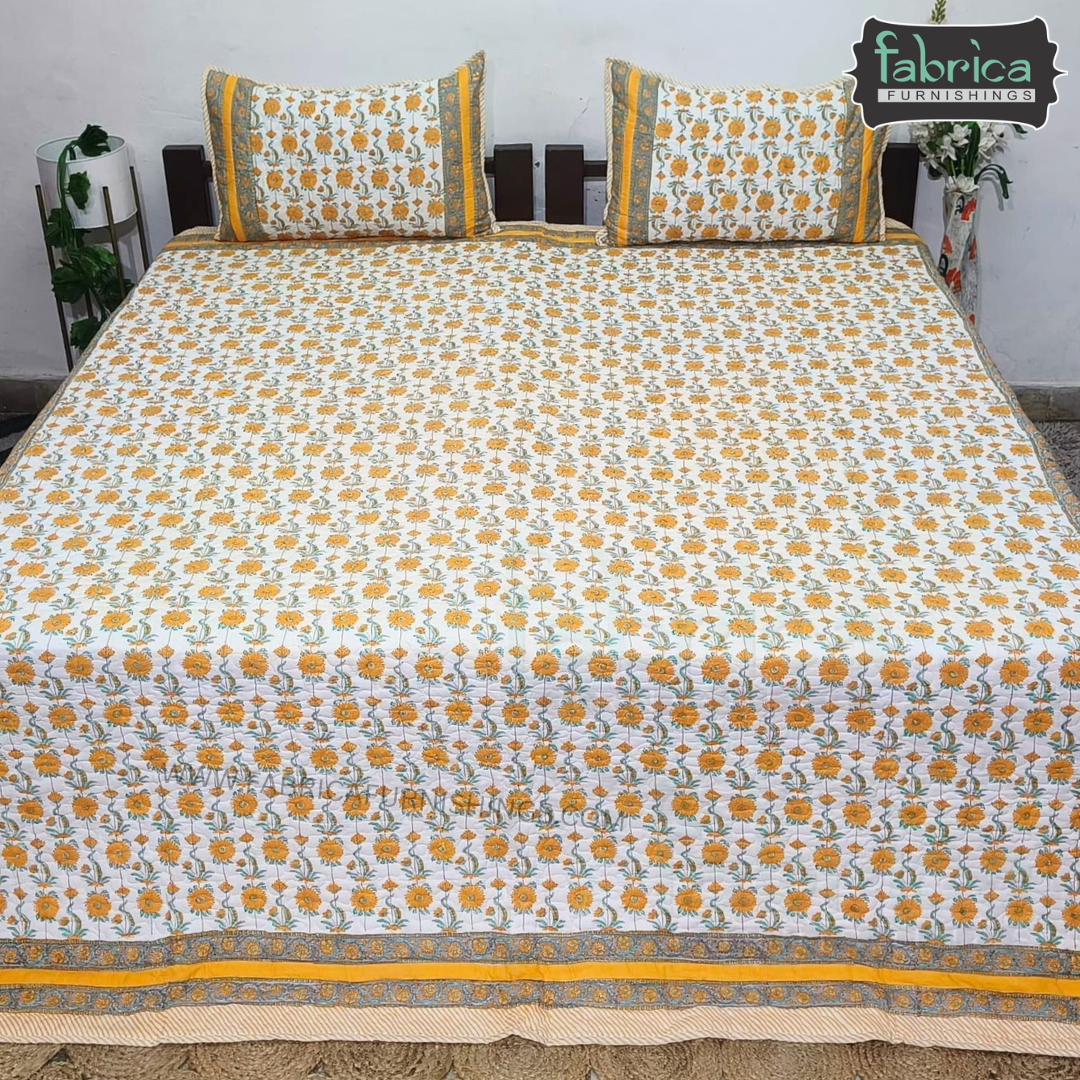 Sanganeri dreams Mul Cotton Handblock Printed king Size Quilted Bedcovers