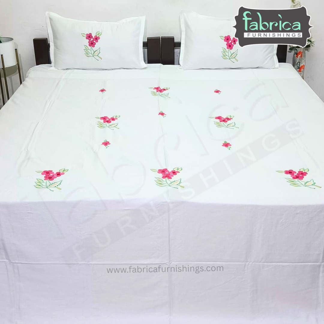 Dreamy Decor Pure Cotton King Size Embroidered Bedsheet