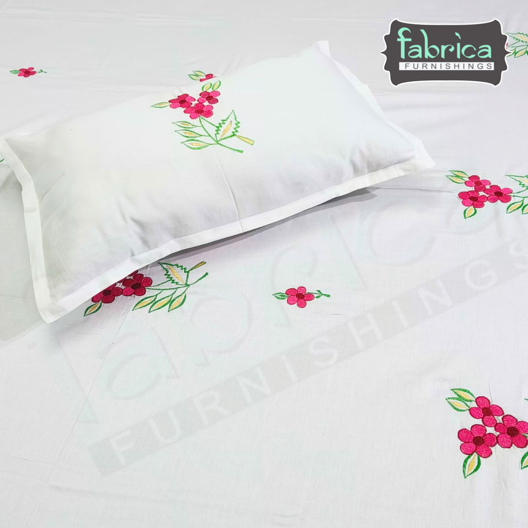 Dreamy Decor Pure Cotton King Size Embroidered Bedsheet