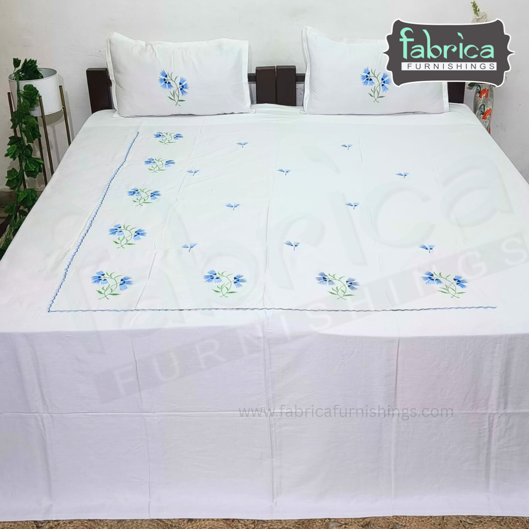 Dreamy Decor Pure Cotton King Size Embroidered Bedsheet