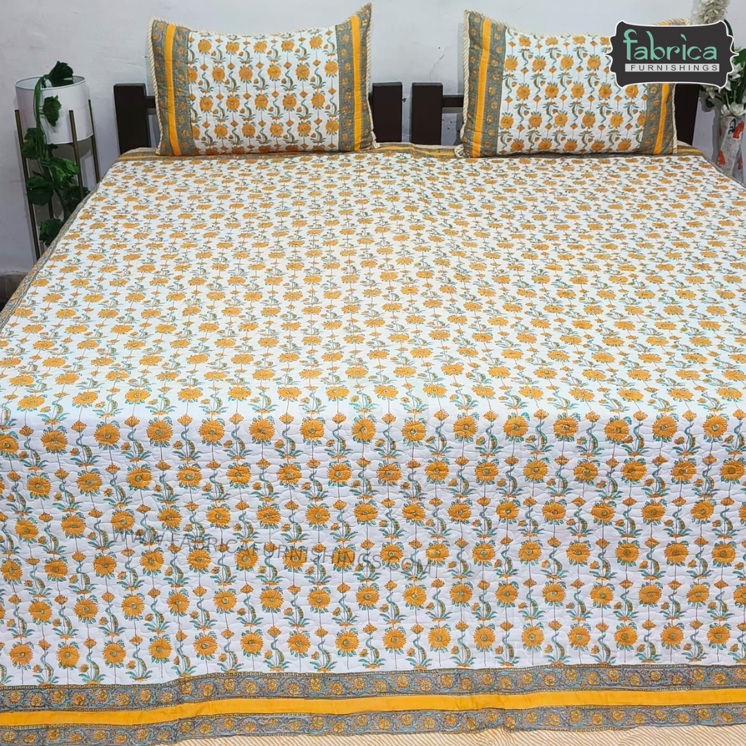 Sanganeri dreams Mul Cotton Handblock Printed king Size Quilted Bedcovers