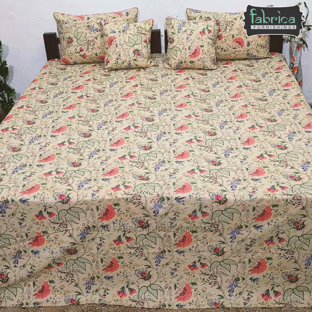 Anokhi Printed Quilted 5 Pcs King Size Bedsheet Set