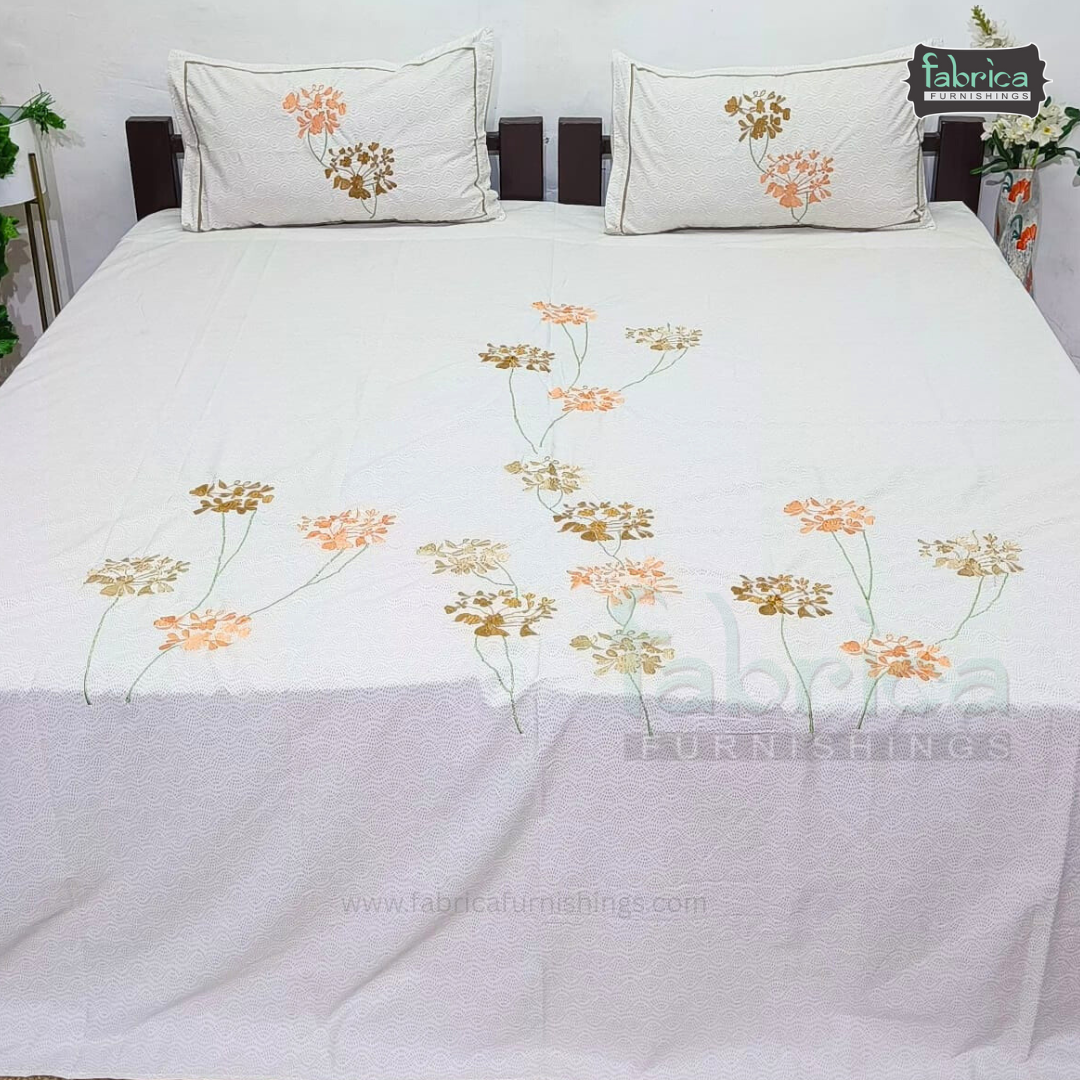 Kasturi Designer Pure Cotton Embroidered king Size Bedsheet