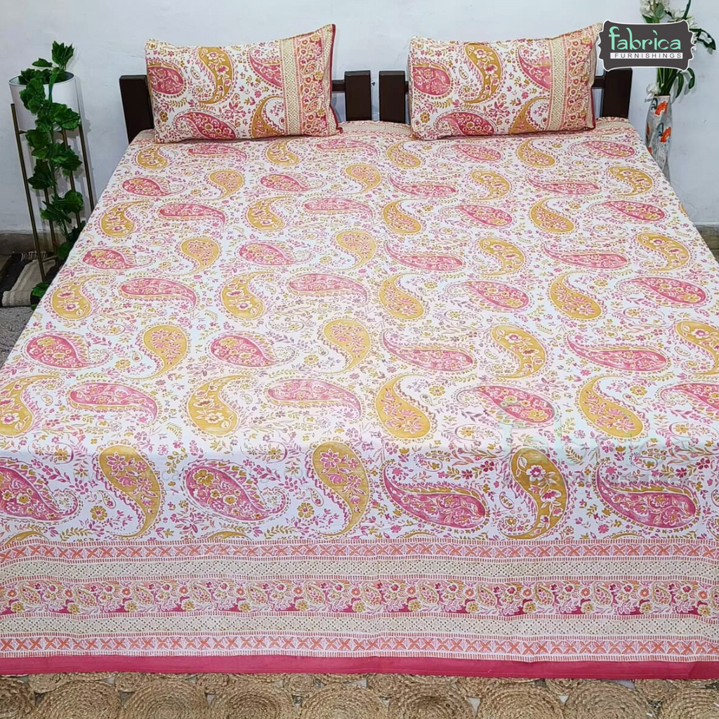 Sitara Hand block Printed Premium Pure Cotton King size Bed Sheets