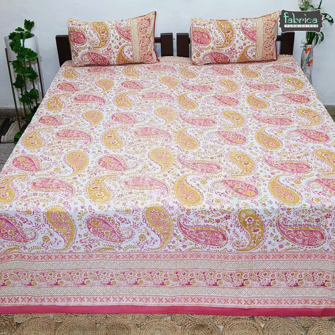 Sitara Hand block Printed Premium Pure Cotton King size Bed Sheets