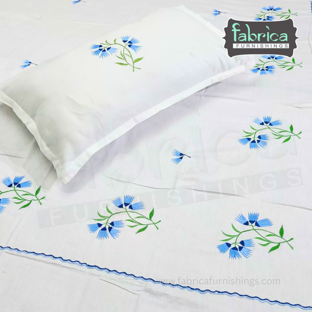 Dreamy Decor Pure Cotton King Size Embroidered Bedsheet