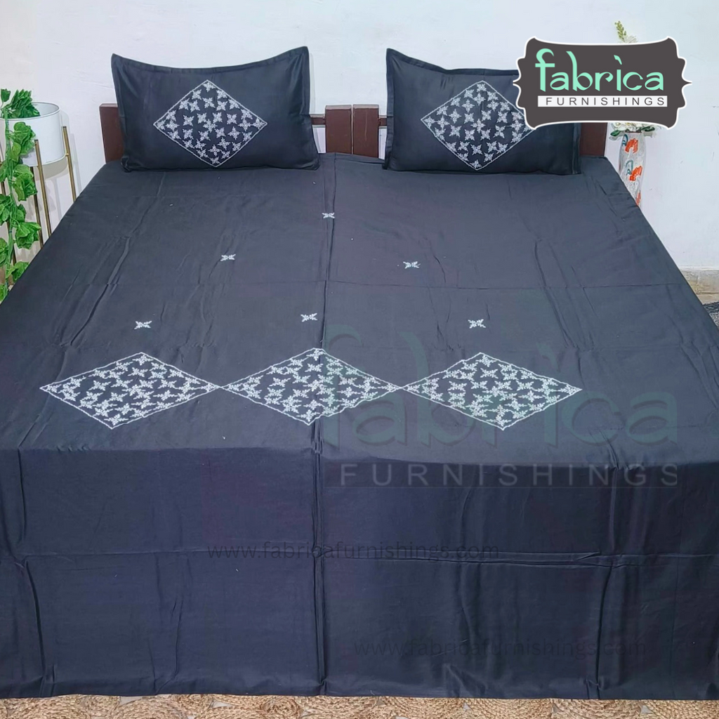 Dreamy Decor Pure Cotton King Size Embroidered Bedsheet