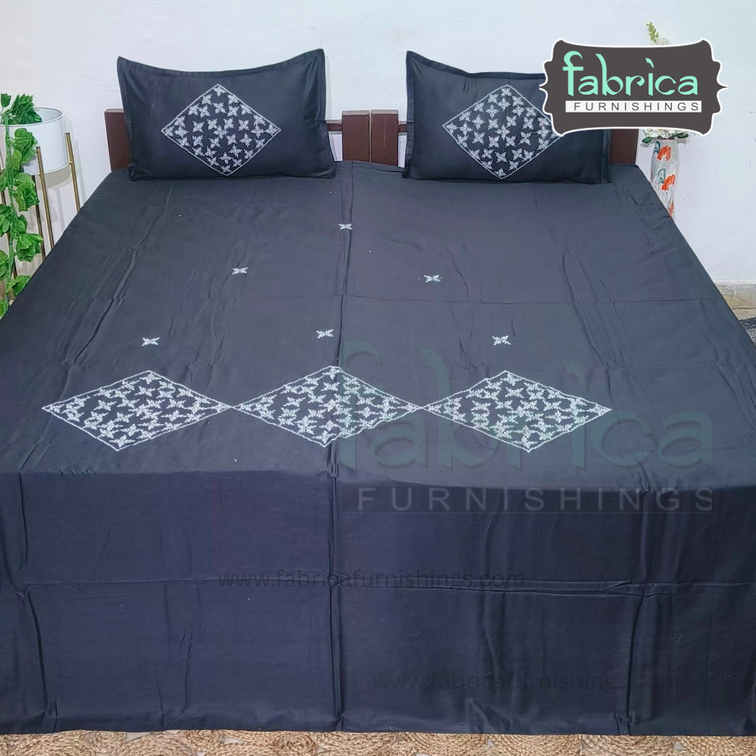 Dreamy Decor Pure Cotton King Size Embroidered Bedsheet