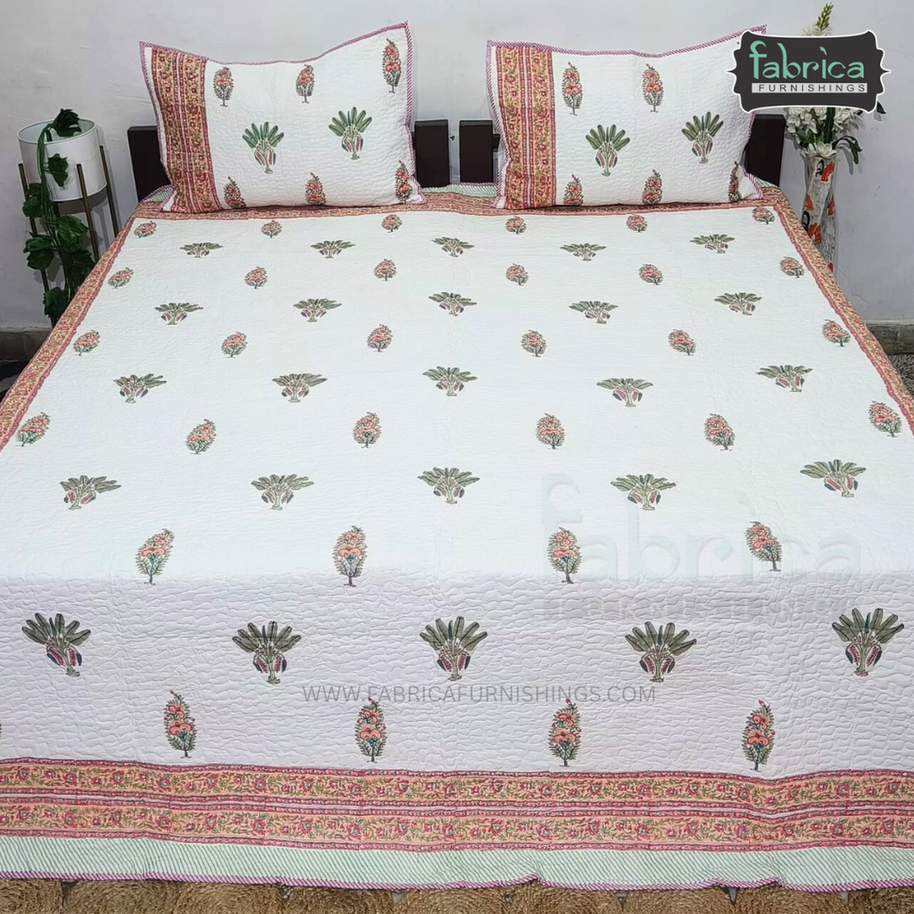 Sanganeri dreams Mul Cotton Handblock Printed king Size Quilted Bedcovers