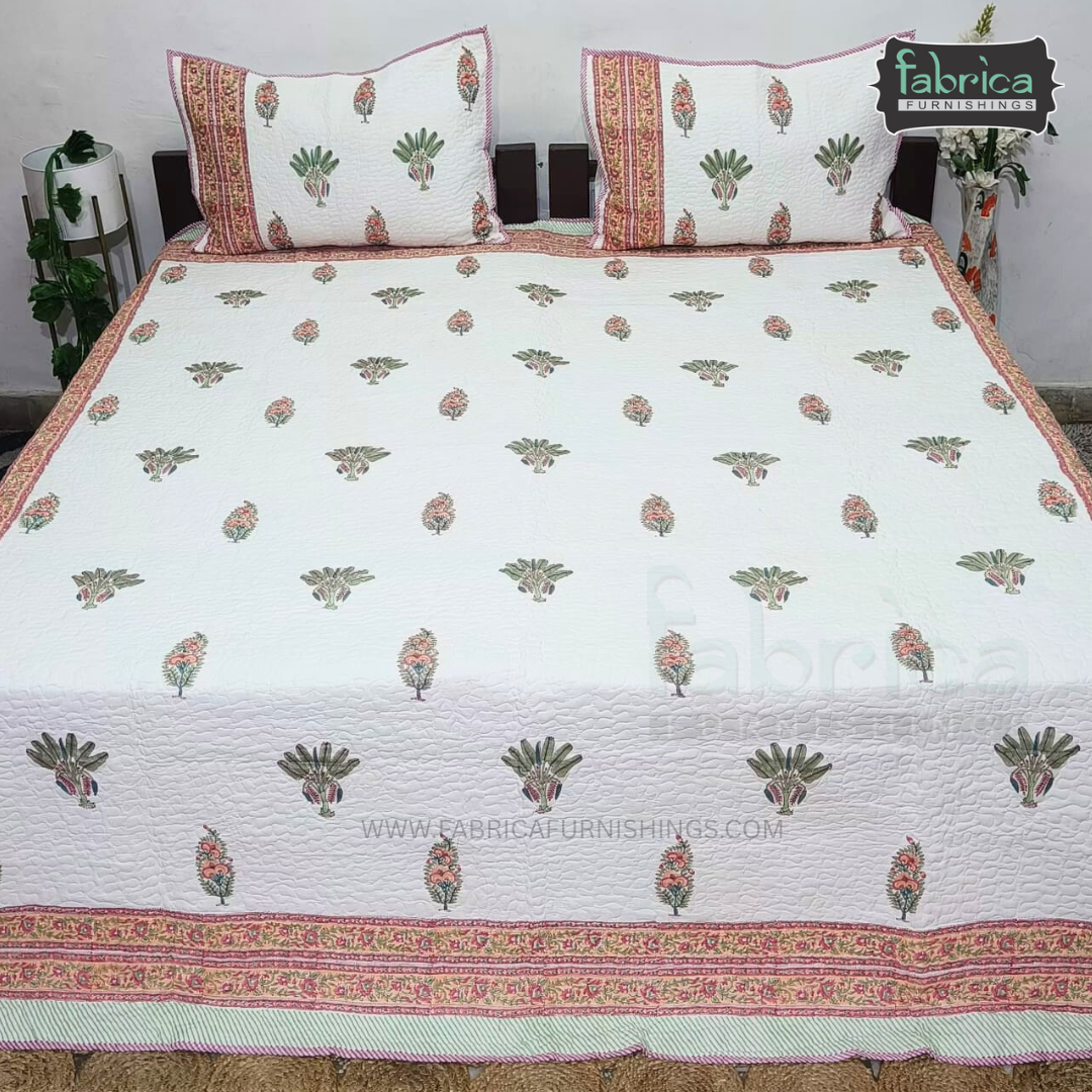 Sanganeri dreams Mul Cotton Handblock Printed king Size Quilted Bedcovers