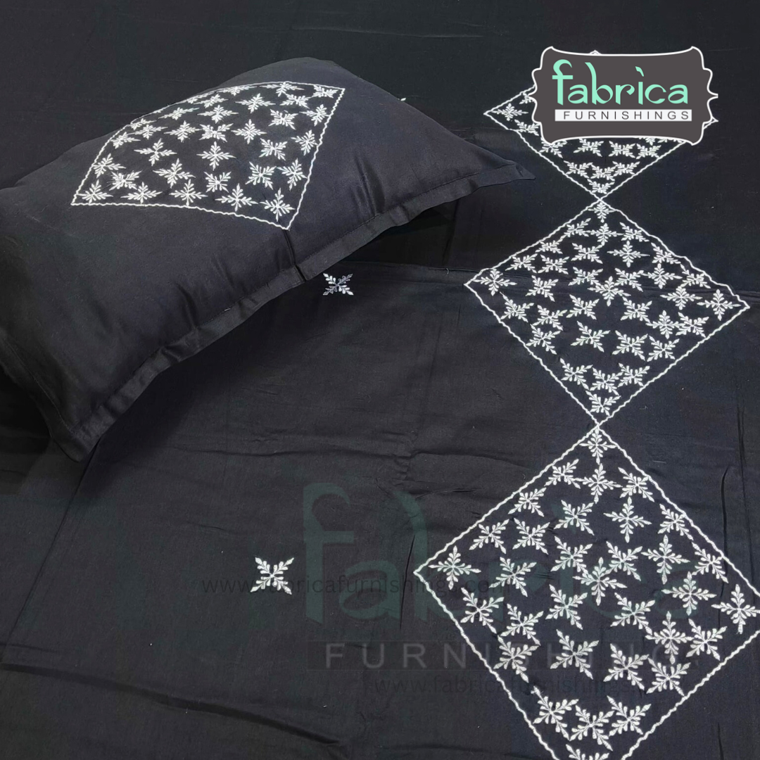 Dreamy Decor Pure Cotton King Size Embroidered Bedsheet