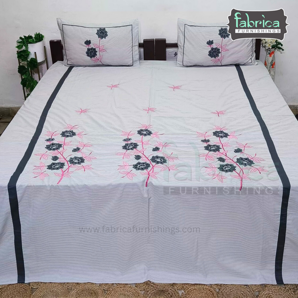 Dreamy Decor Pure Cotton King Size Embroidered Bedsheet