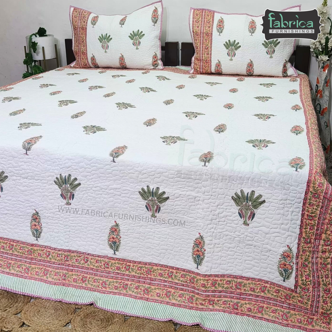 Sanganeri dreams Mul Cotton Handblock Printed king Size Quilted Bedcovers