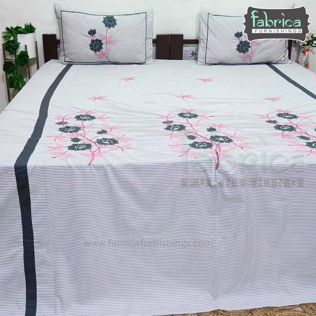 Dreamy Decor Pure Cotton King Size Embroidered Bedsheet
