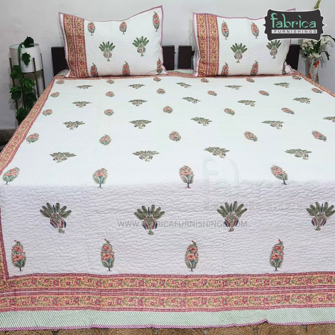 Sanganeri dreams Mul Cotton Handblock Printed king Size Quilted Bedcovers