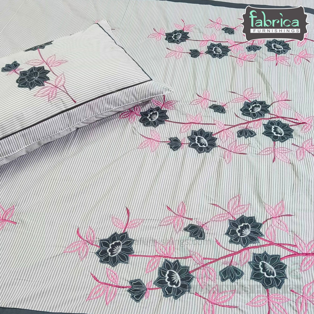 Dreamy Decor Pure Cotton King Size Embroidered Bedsheet