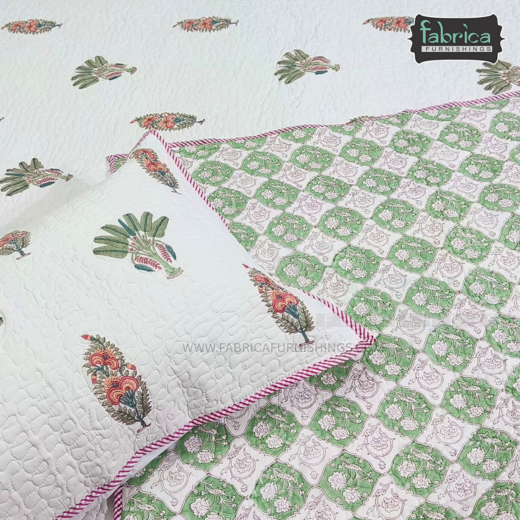 Sanganeri dreams Mul Cotton Handblock Printed king Size Quilted Bedcovers