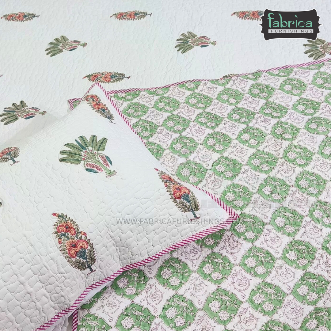 Sanganeri dreams Mul Cotton Handblock Printed king Size Quilted Bedcovers