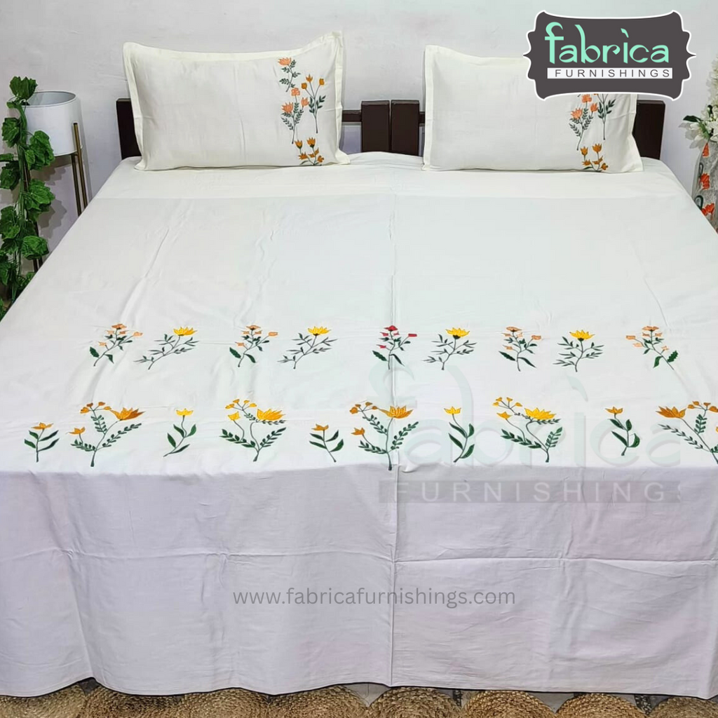 Dreamy Decor Pure Cotton King Size Embroidered Bedsheet