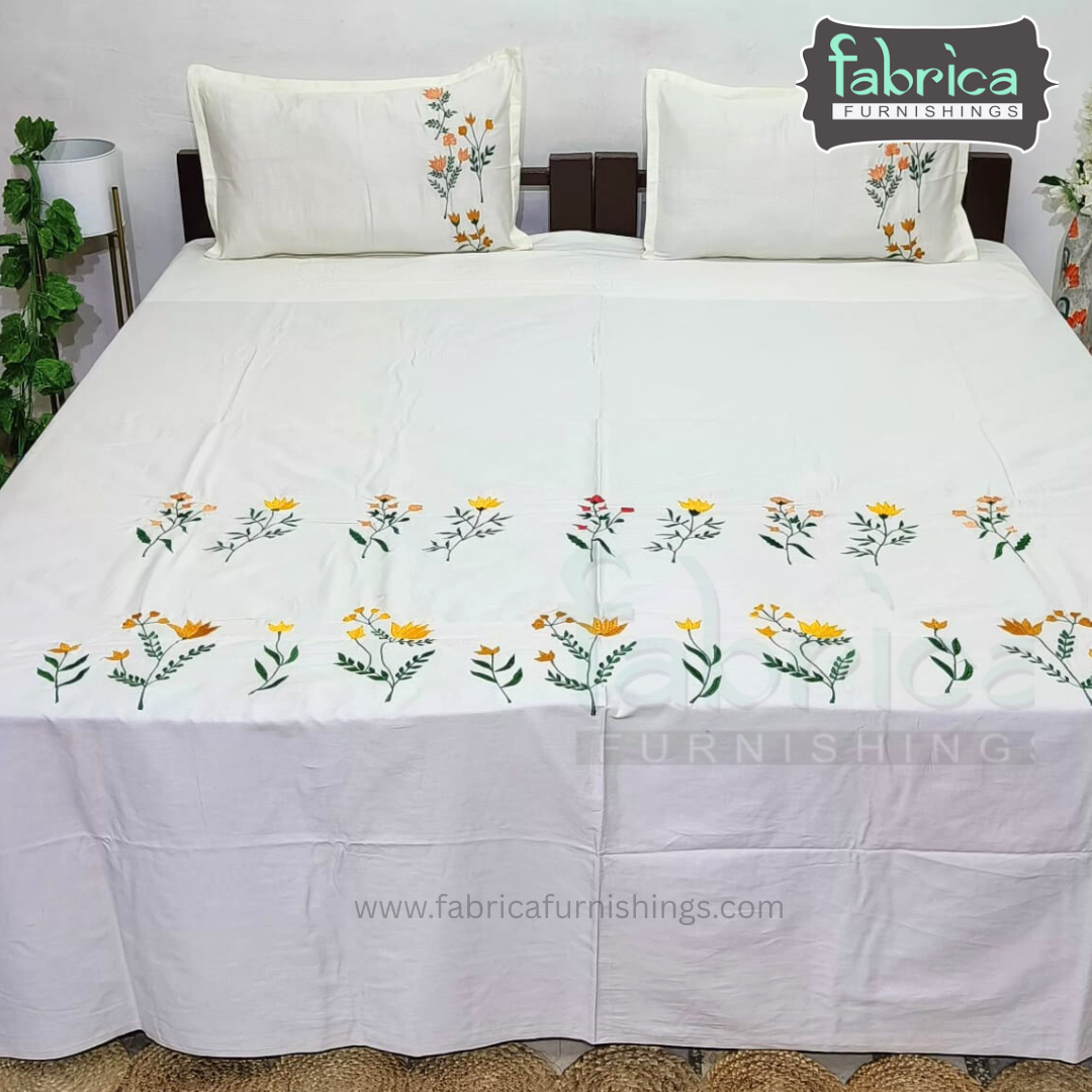 Dreamy Decor Pure Cotton King Size Embroidered Bedsheet