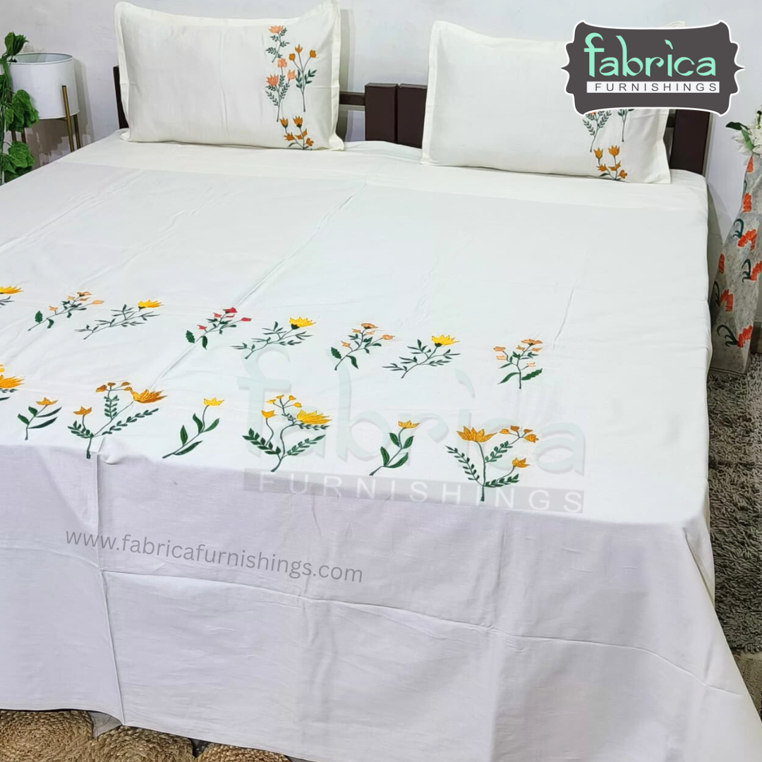 Dreamy Decor Pure Cotton King Size Embroidered Bedsheet