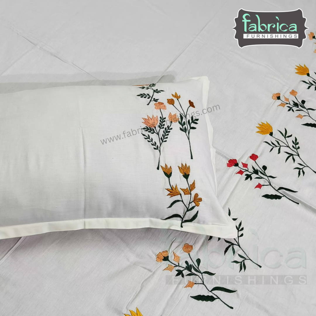 Dreamy Decor Pure Cotton King Size Embroidered Bedsheet