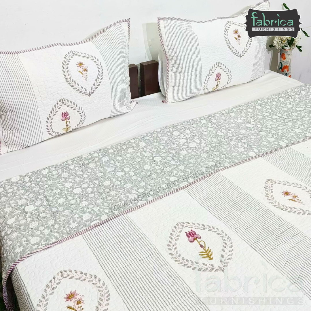 Sanganeri dreams Mul Cotton Handblock Printed king Size Quilted Bedcovers