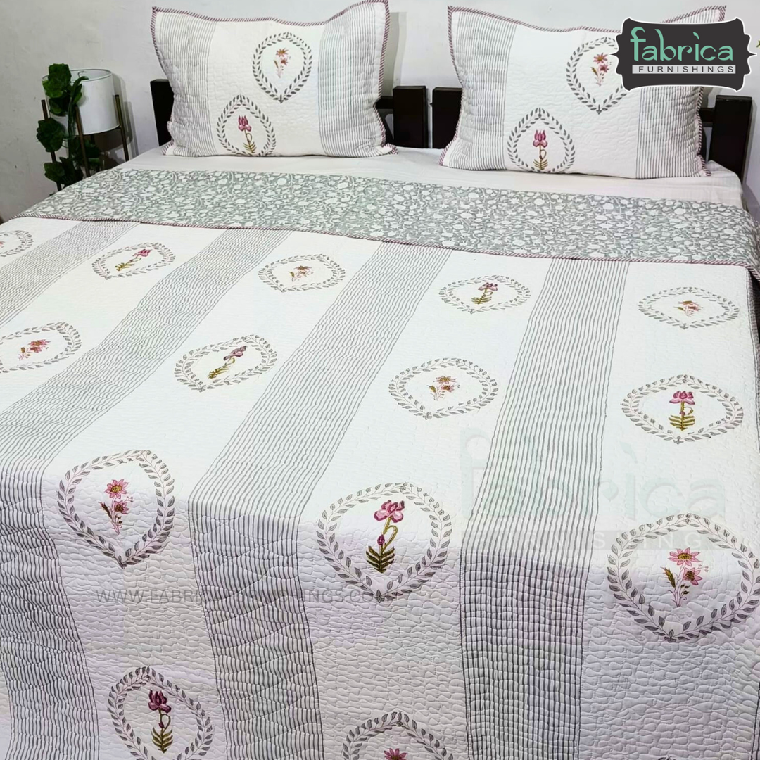 Sanganeri dreams Mul Cotton Handblock Printed king Size Quilted Bedcovers