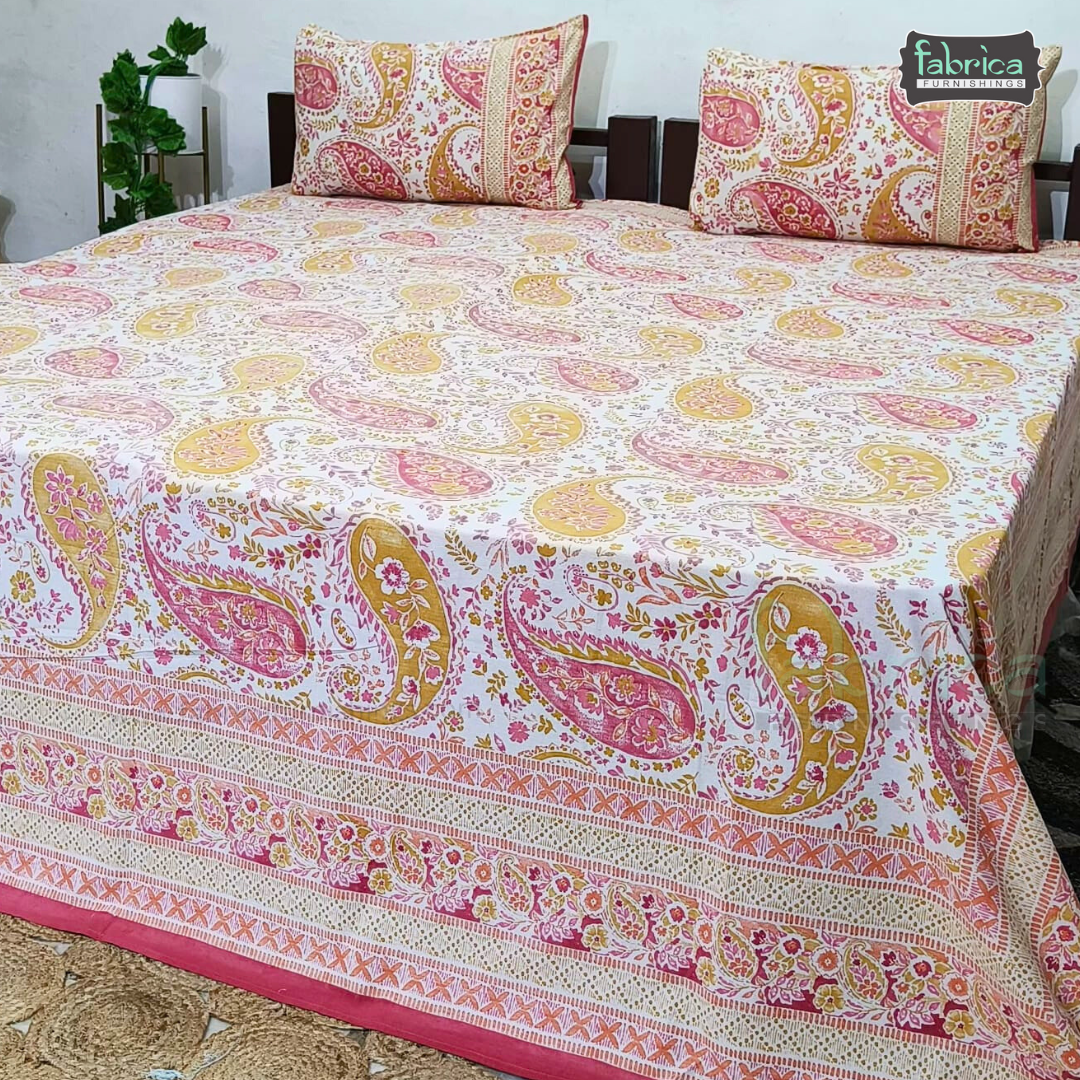 Sitara Hand block Printed Premium Pure Cotton King size Bed Sheets