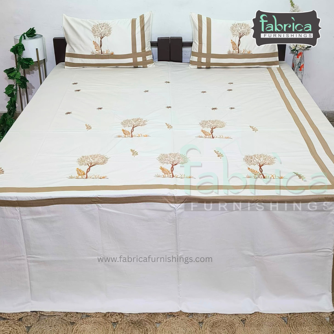 Dreamy Decor Pure Cotton King Size Embroidered Bedsheet