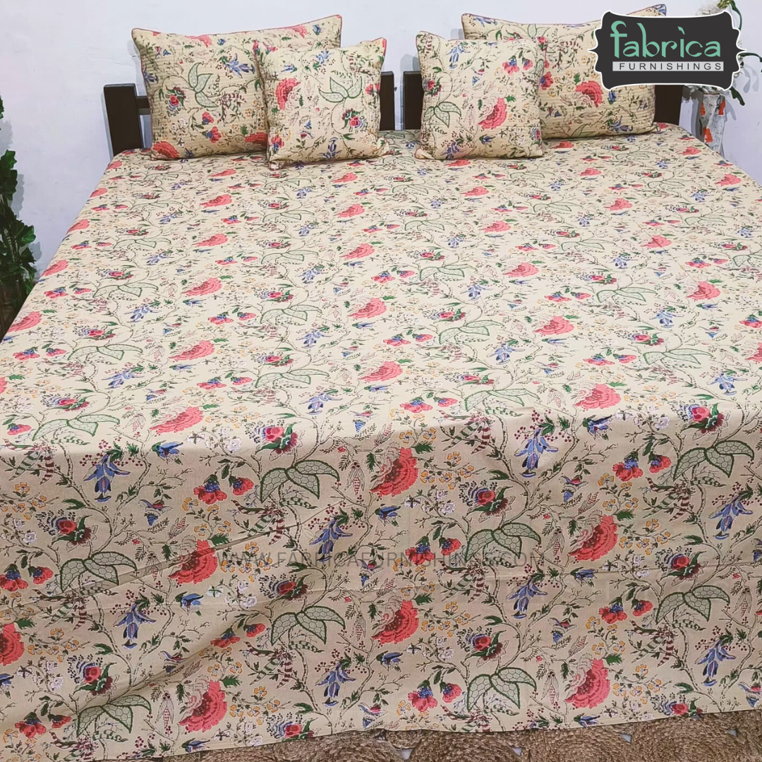 Anokhi Printed Quilted 5 Pcs King Size Bedsheet Set